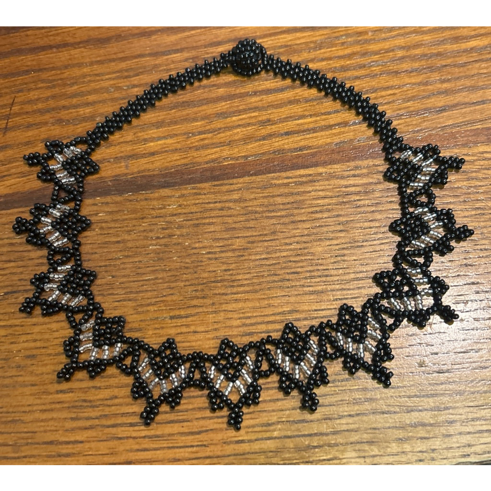 Women's hand crafted Beaded Choker Necklace 15” Black Silver